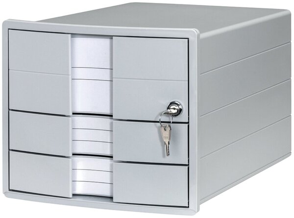 Schubladenbox IMPULS, 3 Schübe, geschlossen, 2 Standard Schübe, 1 hohe Schublade, Zylinderschloß an oberser Schublade, lichtgrau/lichtgrau, (H x B x T) 235 x 280 x 368 mm