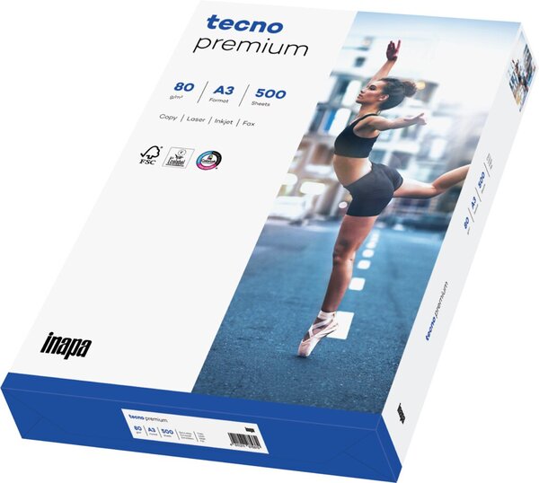 Kopierpapier tecno Premium, DIN A3, 80g/qm, extraweiß, Weißegrad 168 CIE, Packung à 500 Blatt