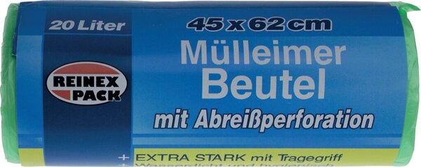 Abfallbeutel mit Tragegriff, 20 Liter, 9 my, 165 x 625 mm, extra stark, 1 Rolle à 30 Beutel