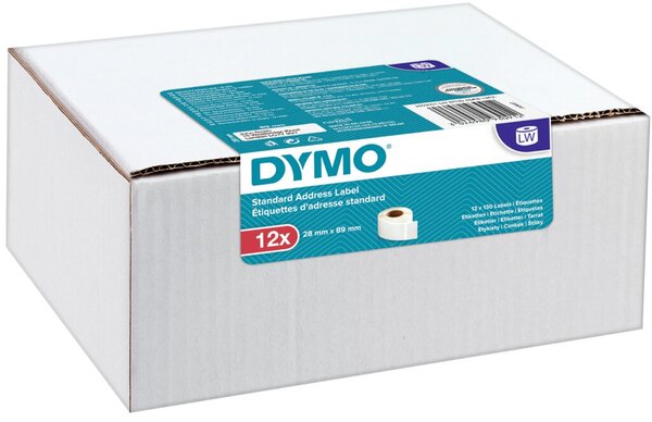 Adressetikettenrolle 28 x 89 mm, weiß, für LableWriter, permanent haftend, 130 Etiketten je Rolle, 12 Rollen