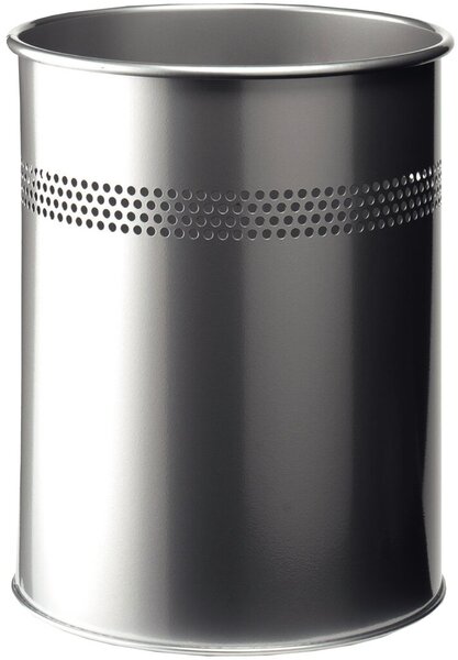Papierkorb, silber, Metall, rund, 14,7 Liter, perforierte Streifen, Höhe 315 mm, Ø 260mm