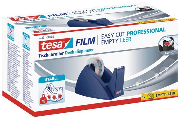 Tischabroller Easy Cut®, royalblau, für Rollen bis 19 mm x 33 m, Wellenmesse, standfest