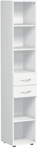 Regal Flex, (H x B x T) 2160 x 400 x 400 mm, 6 Ordnerhöhen, 2 Schübe, Standfüße, weiß