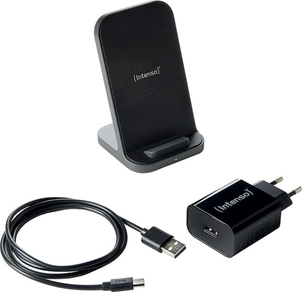 Wireless Charger BSA2, mit Standfuß, Induktive Ladestation zum Aufladen von Smartphones inkl. Schnellladenetzteil, schwarz