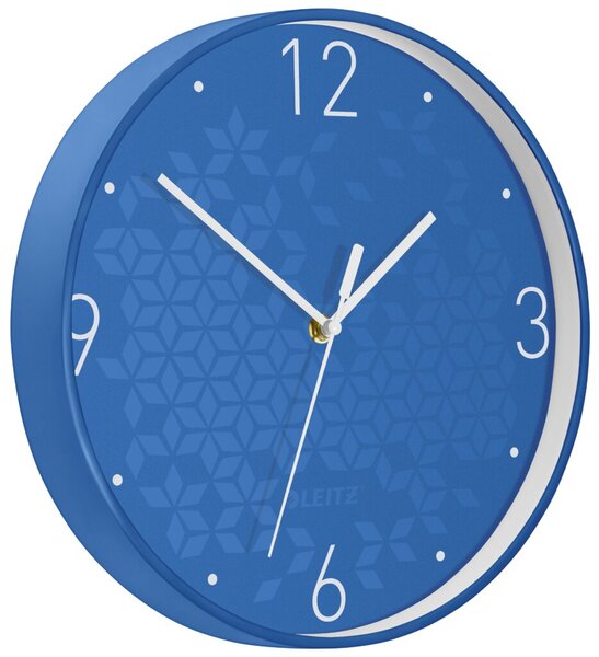 Wanduhr WOW, Ø 30 cm, Quarzlaufwerk, 3 Zeiger (Stunde, Minute, Sekunde), weiße Ziffern und Zeiger, blau