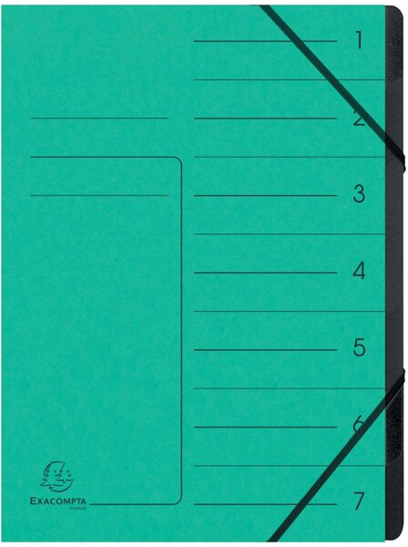 Ordnungsmappe Colorspan, DIN A4, 7 Fächer, Eckspanner, Fächerblock schwarz, Deckel Liniendruck, grün