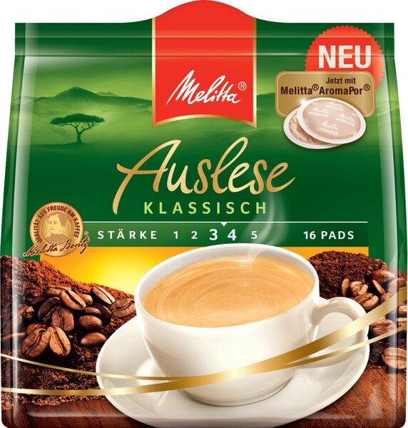 Melitta Pads Kaffee Auslese Klassisch, 16 Pads, Intensität: 4