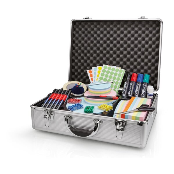 Moderatorenkoffer, Aluminium Design, für die professionelle Moderation und Präsentation, mit Komplettem Zubehör, inkl. Trageriemen, Tragegriff und Schlüssel