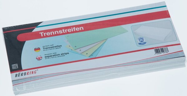 Trennstreifen weiß, 10,5 x 24 cm, 190g/qm Karton, gelocht, 100 Stück