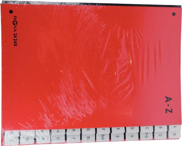 Pultordner, Tabe A-Z, 24 Fächer, rot, DIN A4, Color Einband, Hartpappe, dehnbarer Rücken