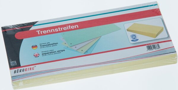 Trennstreifen gelb, 10,5 x 24 cm, 190g/qm Karton, gelocht, 100 Stück