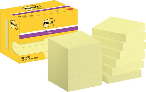 Haftnotiz Super Sticky Notes, 47,6 x 47,6 mm, gelb, 90 Blatt/Block, 12 Blöcke