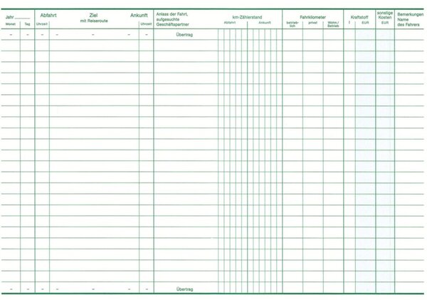 Fahrtenbuch für PKW, DIN A5, 64 Seiten, Rückstichheftung