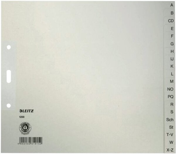 Papierregister, DIN A4 Überbreite, 20-teilig, A-Z, Sparformat, 100g/qm, Tauenpapier, grau, 2-fach Lochung