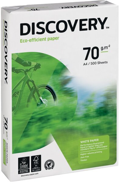 Kopierpapier Discovery, DIN A4, 70g/qm, weiß, Weißegrad 161 CIE, holzfrei, Packung à 500 Blatt