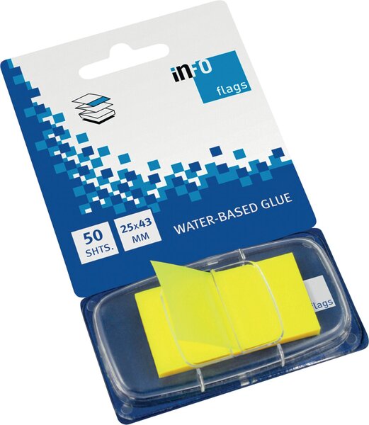 Haftstreifen, 25,4 x 47 mm, 50 Streifen, Plastik, transparent, gelb