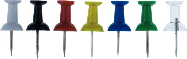 Pinnnadeln, Kopfgröße 9 x 13 mm, schwarz, blau, grün, rot, gelb, weiß, transparent, sortiert, 1 Dose á 40 Stück