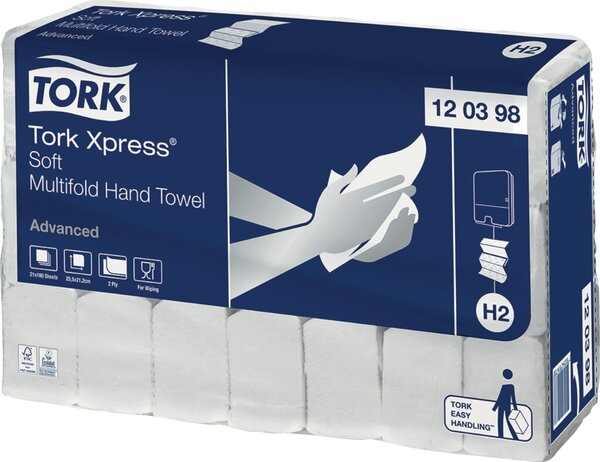 Handtuchpapier Tork Xpress®, System-H2 - Multifold, Qualität Advanced, Falzung Multifold Z, 2-lagig, weiß, weich, 21,2 x 25,5 cm