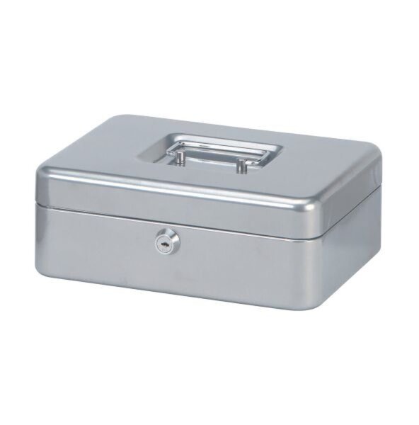 Geldkassette, silber, 250 x 190 x 88 mm, lackierter Stahl, Sicherheitszylinderschloss