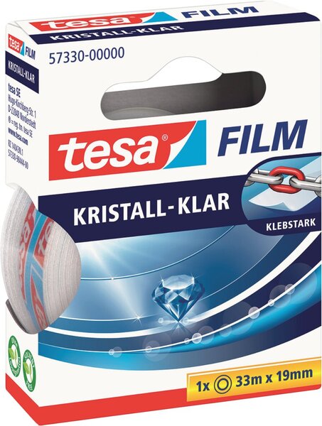 tesafilm® kristall-klar, 19 mm x 33 m, transparent, stark klebend, alterungsbeständig