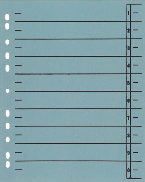 Trennblätter, DIN A4, blau, vollfarbig, schwarzer Orgadruck, 100 Stück, 230g/qm, RC Karton