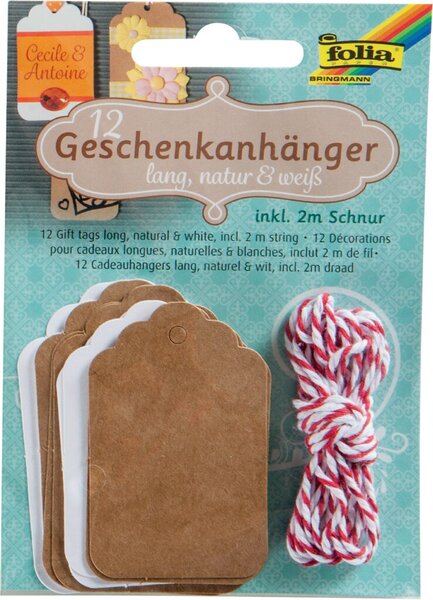 Geschenkanhänger NATUR&weiß, lang, in zwei Größen, inkl. 2m Schnur