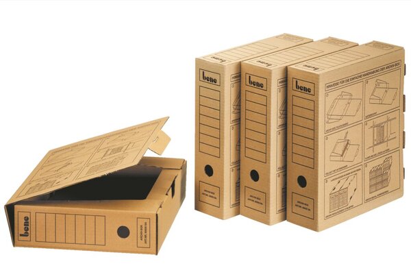 Archivbox Standard natron, für DIN A4, mit Steckverschluss und Griffloch, Maße: 80 x 330 x 290 mm, braun