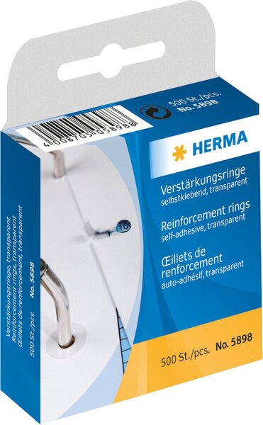 Verstärkungsringe auf Rolle Ø 12 mm, selbstklebend, transparent, Packung à 500 Stück