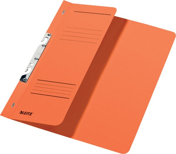 Schlitzhefter DIN A4, halber Vorderdeckel, orange, kaufmännische Heftung, Organisationsdruck, Fassungsvermögen: 170 Blatt, Karton: 250g