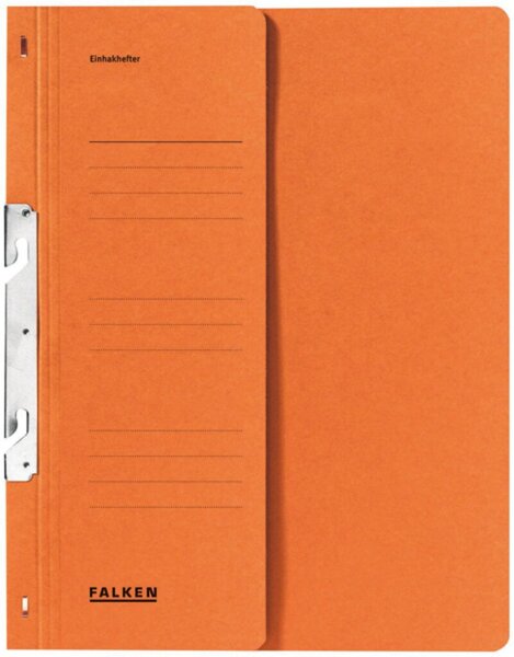 Einhakhefter DIN A4, halber Vorderdeckel, kaufmännische Heftung, 250g/qm Manila-RC-Karton, 100% Recycling, orange