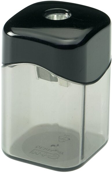 Dosenanspitzer Quattro Swing UNO, quadratisch, 1-Loch, Ø 8 mm, Spitzform spitz-lang, Metall-Spitzer, für Bleistifte/Farbstifte, schwarz/transparent