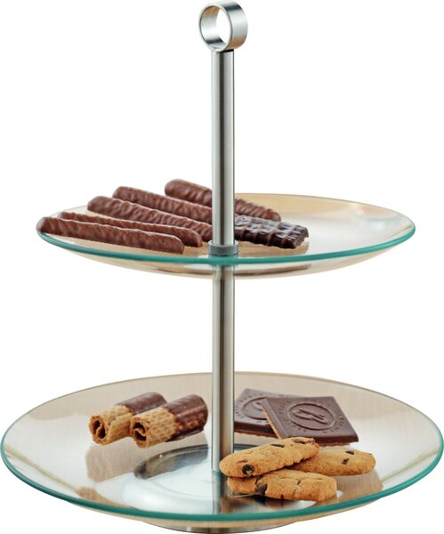 Etagere COOKIE, 2-stufig, aus transparentem Glas, Durchmesser: unten 250 mm, oben 210 mm, Höhe: 270 mm