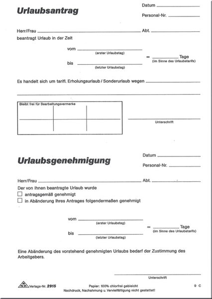Urlaubsantragblock, 50 Blatt