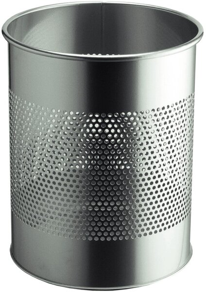 Papierkorb, silber, Metall, rund, 14,7 Liter, perforierte Streifen, Höhe 315 mm, Ø 260 mm