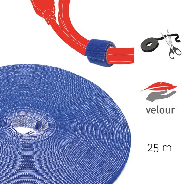 Doppelseitige Klettbandrolle, 25 m x 16 mm, Klettkabelbinder auf gewünschte Länge zuschneidbar, blau