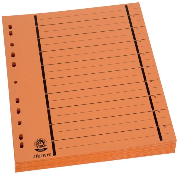 Trennblätter, DIN A4, orange, vollfarbig, schwarzer Orgadruck, 100 Stück, 230g/qm, RC Karton