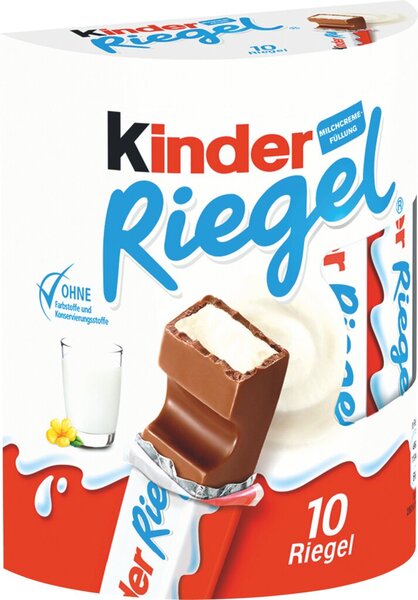 Ferrero kinder Riegel, 10 Riegel aus Vollmilch-Schokolade mit Milch-Creme-Füllung, ohne künstliche Farbstoffe