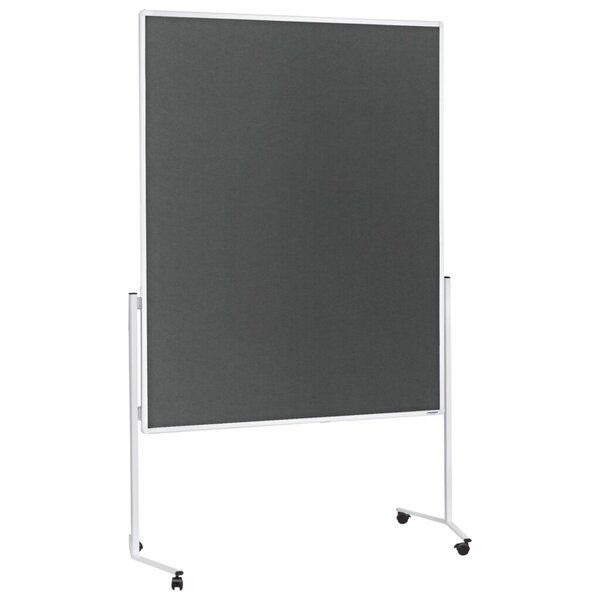 Moderationstafel Einteilig, Filz Grau, Alurahmen weiß, 1500 x 1200 mm, mit Rollen