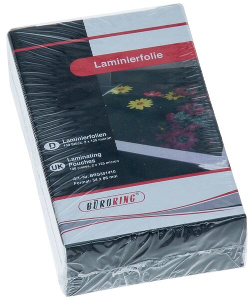 Laminierfolie, 54 x 86 mm, 125 Mikron, für Kreditkarten, 100 Stück