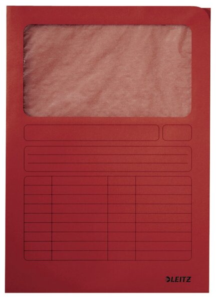 Sichtmappe, DIN A4, rot, oben/rechts offen, Sichtfenster, Organisationsdruck, Karton 160g