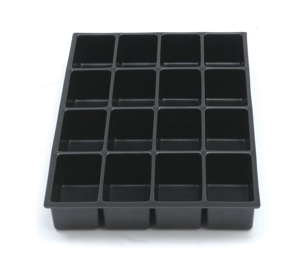 MultiDrawer™ Schubladeneinsatz A4, 16 Fächer, für A4 Schubladen H 102, 87, 51 mm, (HxBxT): 51 x 233 x 363 mm, schwarz