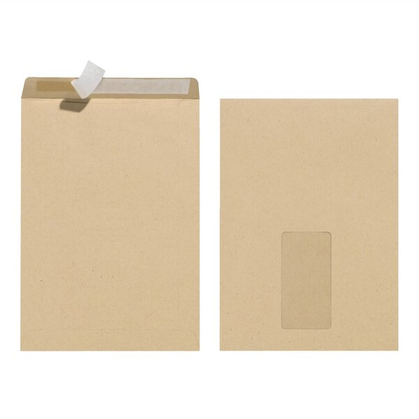 Versandtasche DIN C5, mit Fenster, haftklebend, braun, 90g/qm, 10 Stück