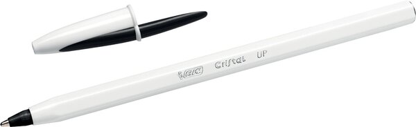 Kugelschreiber Cristal® Up, Schaft weiß, Kunststoff, Kappe in Schreibfarbe, Mine 0,35 mm, schwarz