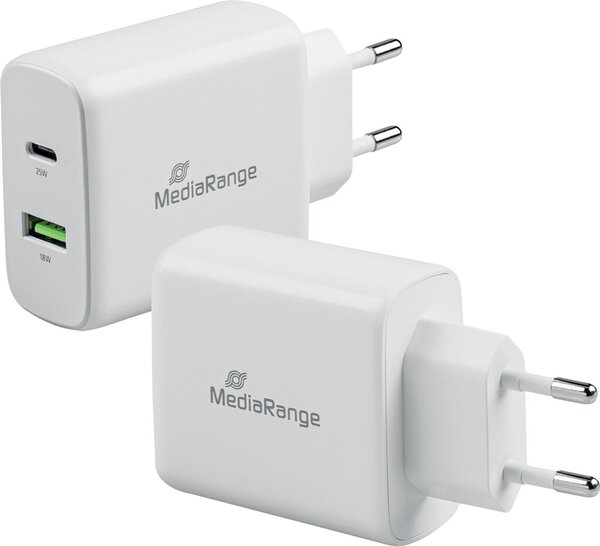 Schnellladeadapter (Eurostecker) 43W, 1x USB-C und 1x USB-A, Ladekabel nicht im Lieferumfang, weiß