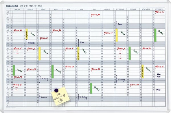 Jet Kalender 60 x 90 cm für handschreibare Einträge in Tagesfelder 13 x 57 mm, inkl. 2 Stifte und 3 Haftmagnete