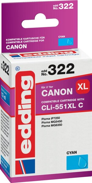 edding Tinte 322, ersetzt Canon CLI-551XL, 13 ml, cyan