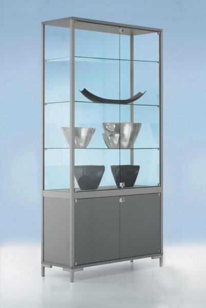 Staufachvitrine 800, Maße: (H x B x T) 1.860 x 800 x 400 mm, 3 Dickglasböden, Dekor Silber