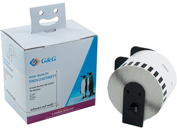 Premium Etiketten 62 x 30,48 mm, kompatibel zu Brother DK-22205, schwarz auf weiß